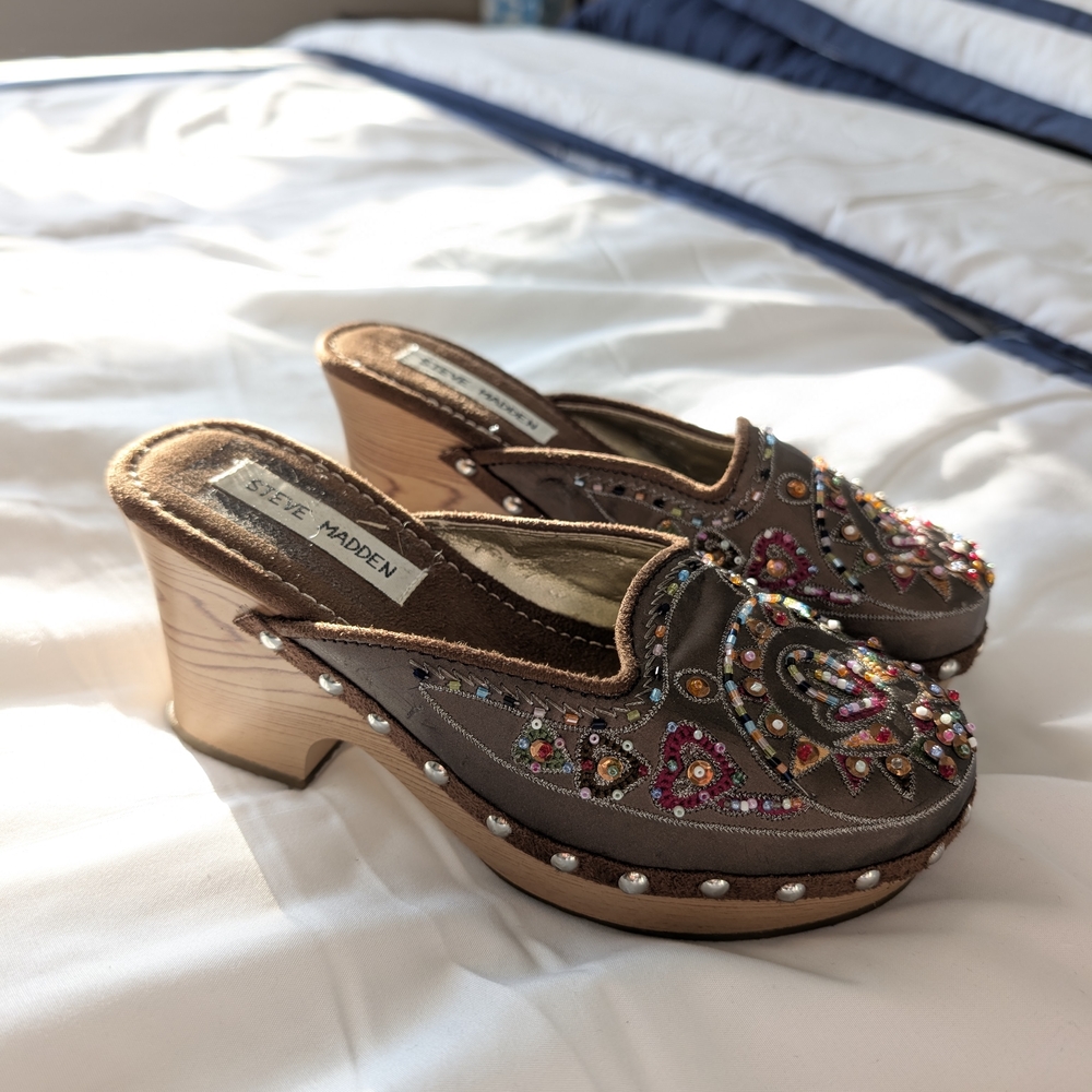 Steve Madden Brown Embellished Women's Clogs
